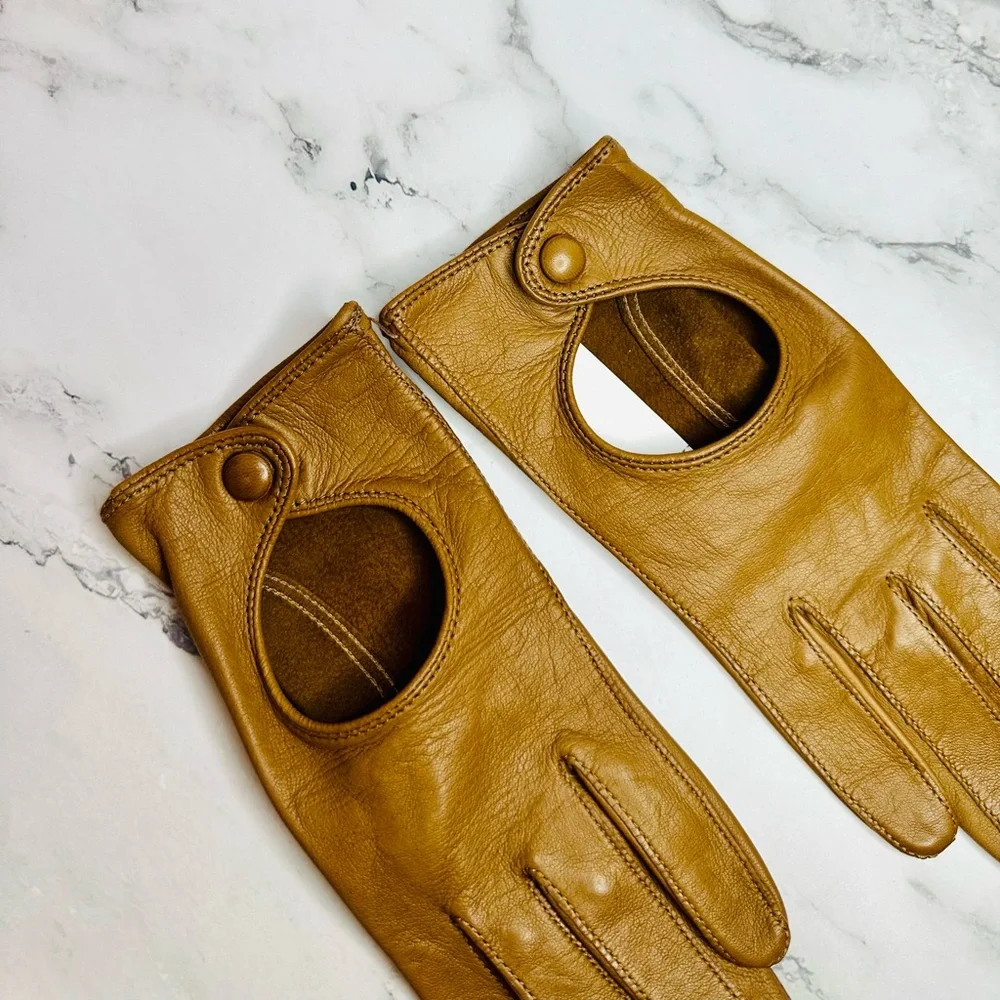 NEW! Seymoure Camel Italian Leather Original Washable Driver Gloves